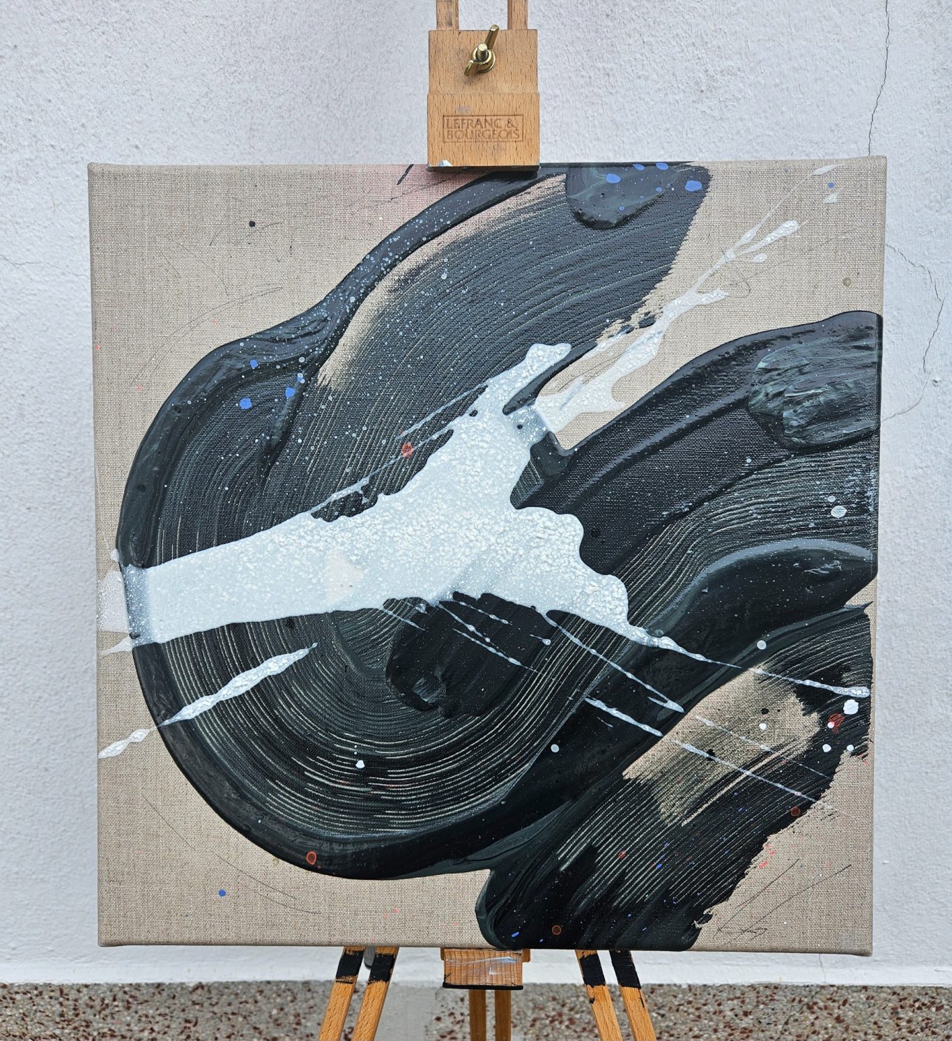 Brake, 40 x 40 cm, 180€* Abstraktes Gemälde mit schwarzen und weißen Pinselstrichen auf Leinwand.